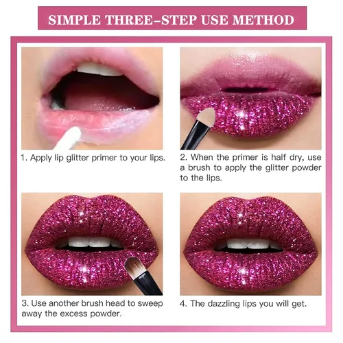 Vista 3 de Animakeup Kawaii Kisses - Kit de labios con purpurina de 4 colores, pastel de arándanos, acabado metálico y brillante con base para labios y pincel