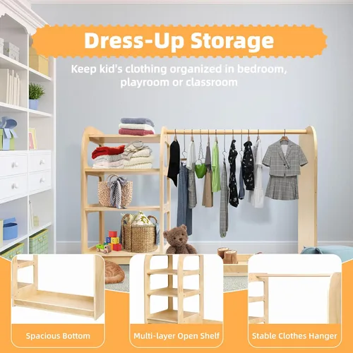 Vista 3 de homegroove Almacenamiento de disfraces para niños con espejo, armario de 31.5 pulgadas para niños con estante de almacenamiento para niñas y niños