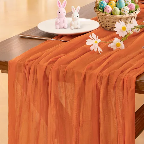 Vista 60 de Socomi - Camino de mesa de gasa, estilo bohemio y rústico, para primavera, Pascua, bodas, fiestas, baby showers y decoración, 120 pulgadas/10 pies