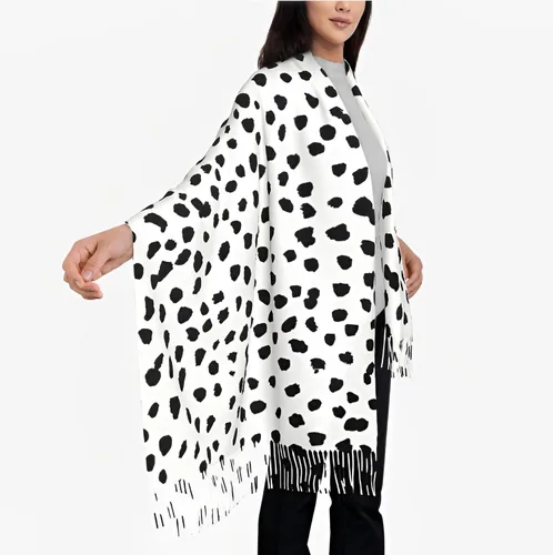 Vista 3 de Bufandas de moda para mujer, estampado dálmata, cómodo chal largo, suave y grueso cálido bufanda de invierno