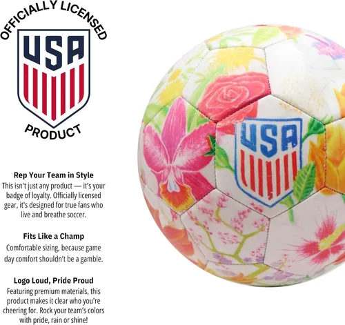 Vista 5 de Icon Sports Balón de fútbol con licencia oficial de la Federación de Fútbol de Estados Unidos, tamaño 5, Crayola & Fox Sport Collaboration Flower
