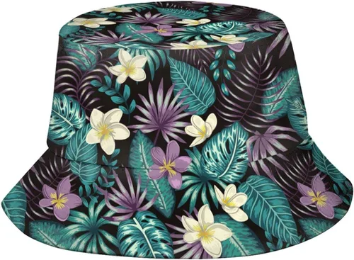 Vista 8 de Sombrero de sol hawaiano con flores hawaianas para hombres y mujeres, protección solar, sombreros de ala ancha, plegable, gorra Boonie de viaje