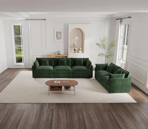 Vista 37 de KEIKI Juego de sofá de 2 piezas con 2 sofás individuales de felpilla de gran tamaño, estilo moderno tapizado de 2 plazas con 2 almohadas, cojines