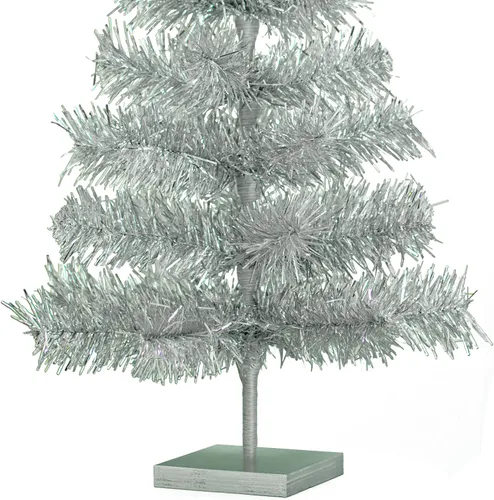 Vista 2 de Árbol de Navidad plateado de 24 pulgadas, ramas de cepillo de aluminio artificial, ramas clásicas de oropel de plumas, árbol de Navidad, decoración