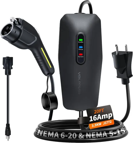 Vista 20 de Cargador EV de nivel 1 y 2 actualizado 2026 de 16 A, 3.5 KW, cable de 20 pies y adaptador doble NEMA (5-15/6-20) - Cargador de coche eléctrico