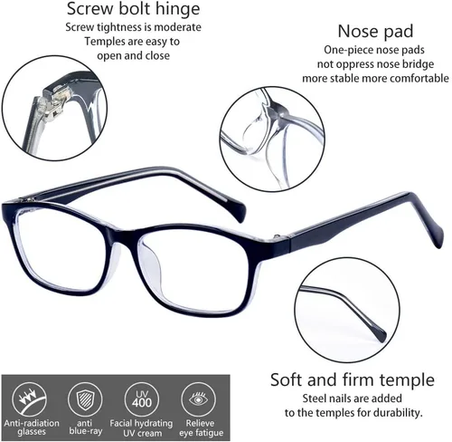 Vista 5 de Gafas de sol para niños, antiazules, rectangulares, antigolpes, con luz azul, UV400, antirreflejos, Negro