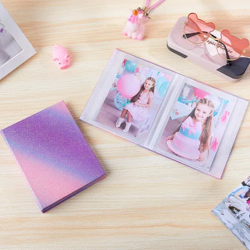Vista 2 de FIODAY Paquete de 2 álbumes de fotos de 4 x 6 pulgadas con purpurina para niños, cada mini álbum tiene capacidad para 52 fotos, álbumes de fotos