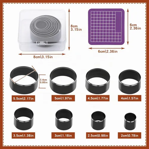 Vista 2 de 8 piezas de herramientas de corte de círculo de cuero, troqueles de corte de cuero 20 25 30 35 40 45 50 55mm High Carbon Steel Round Craft