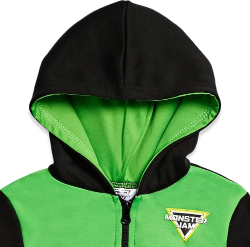 Vista 4 de Monster Jam Sudadera con capucha de forro polar con media cremallera, color negroverde, Verde, metálico