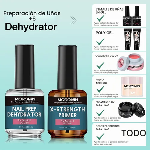 Vista 4 de Morovan Preparación de uñas deshidrata e imprimación X-strong, sin quemaduras y deshidratador de uñas no ácido para polvo acrílico, secado rápido