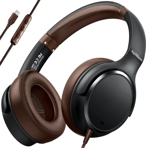 Vista 9 de Auriculares USB C con cable con micrófono, auriculares tipo C sobre la Negro