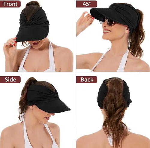 Vista 5 de Sombreros de sol para mujer, protección UV, visera de sol, ala ancha, sombreros de verano con cola de caballo
