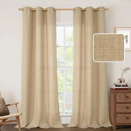 Vista 10 de LAMIT Cortinas de Lino Blancas Semitransparentes para Dormitorio, Paneles Filtrantes de Luz, Cortinas de Lino con Ojales de Protección de Privacidad