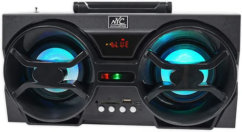 Vista 4 de NYC Acoustics NPB3 Dual 4 "Altavoz Bluetooth Boombox portátil+USB/SD/LED+Remoto, Negro