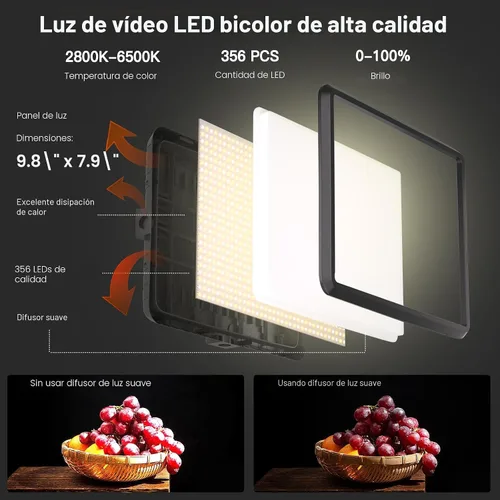 Vista 2 de NiceVeedi Kit de iluminación para fotografía, 2800-6500K Kit de luz LED bicolor para video, luz de estudio regulable con soporte de trípode