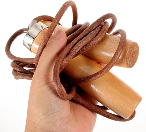 Vista 5 de NOLITOY Weighted Leather Jump Rope with Smooth Wooden Handles Indoor Outdoor Fitness Skipping Rope for Physical Education and Strength Training