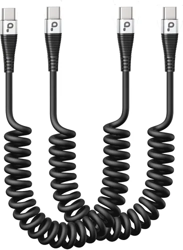 Vista 15 de Cable USB C de carga rápida, paquete de 2 cables de carga USB A a USB C en espiral de 3 pies para automóvil, cable de carga USB-C compatible