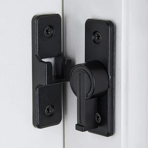 Vista 5 de Cerraduras negras para puertas de granero de 90 grados, cerraduras de puerta de granero deslizantes pesadas, aleación de zinc premium para mayor