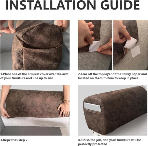 Vista 7 de ANARACHON Juego de 2 Fundas para Reposabrazos de Sofá con Aspecto de Cuero, Protectores de Brazos para Sofá y Silla, Fundas Elásticas para Sillón