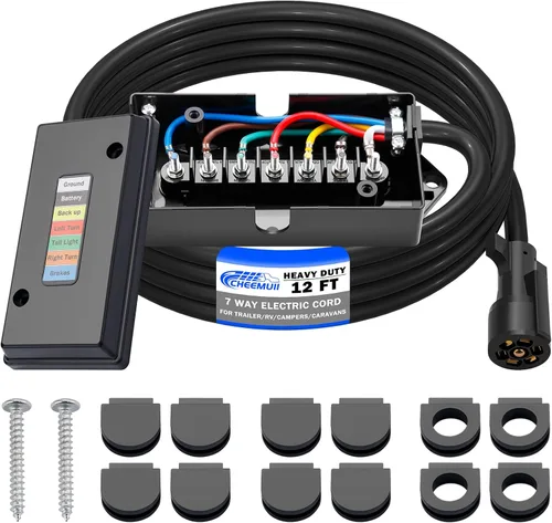 Vista 9 de CheeMuii Caja de conexiones de remolque de 7 vías, resistente a la intemperie, 7 pines, caja de cableado de remolque de 7 pines, caja de conexión