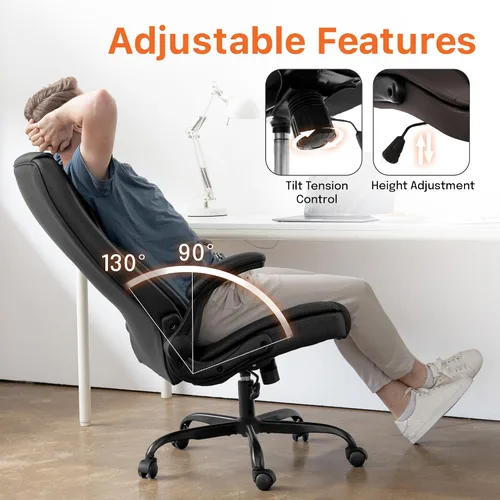 Vista 7 de NEO CHAIR Silla de escritorio de oficina, respaldo alto, piel sintética con Negro