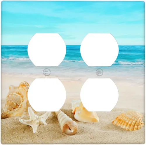 Vista 22 de Cubierta para interruptor de luz, diseño de conchas marinas en la playa, placas de pared de 2 bandas, 1 paquete