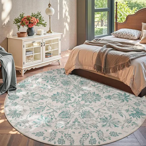 Vista 322 de jinchan Lima - Alfombra simétrica floral geométrica lavable, alfombra de entrada de medio círculo de 2 x 3, alfombra de media luna, suave y Azul