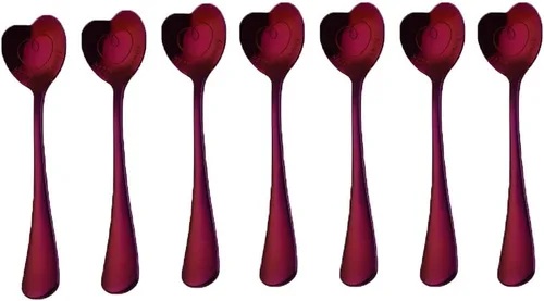 Vista 9 de 7 piezas de cucharas de acero inoxidable con forma de corazón - Café, postre, helado, té, amor - Lindas (doradas)