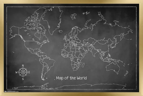 Vista 7 de Trends International Chalk Map-World - Póster de pared, 14.725 x 22.375 pulgadas, versión enmarcada de madera de granero Versión enmarcada Barnwood