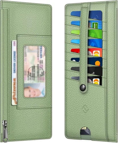 Vista 9 de FINTIE Cartera Delgada Porta Tarjetas de Crédito Monedero, Estuches para Tarjetas de Negocios con Bloqueo RFID y Bolsillo con Cremallera