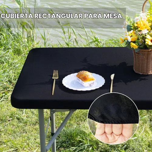 Vista 3 de Mantel de mesa rectangular de 4 pies con ajuste elástico, mantel de elastano elástico de 4 pies para mesas de comedor, para interiores y exteriores
