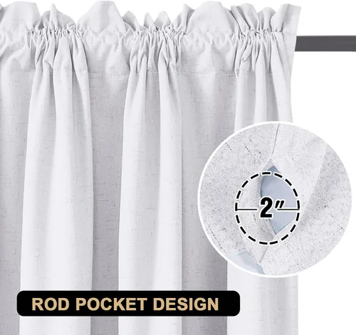 Vista 7 de PrinceDeco Cortinas de lino natural de 45 pulgadas para ventana pequeña, bolsillo para barra, cortinas opacas completas con forro blanco, paneles