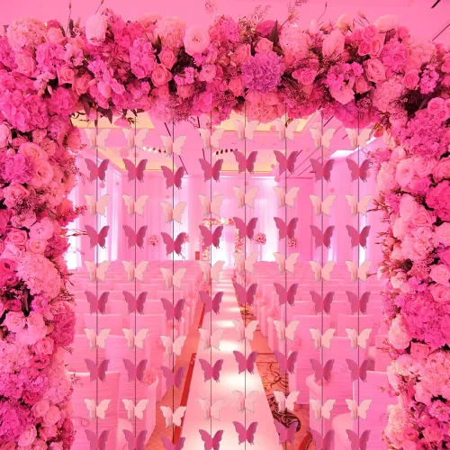 Vista 4 de Guirnalda de mariposas 3D de 36 pies, serpentina colgante de papel degradado rosa para bodas, fiestas de cumpleaños, baby shower, decoración