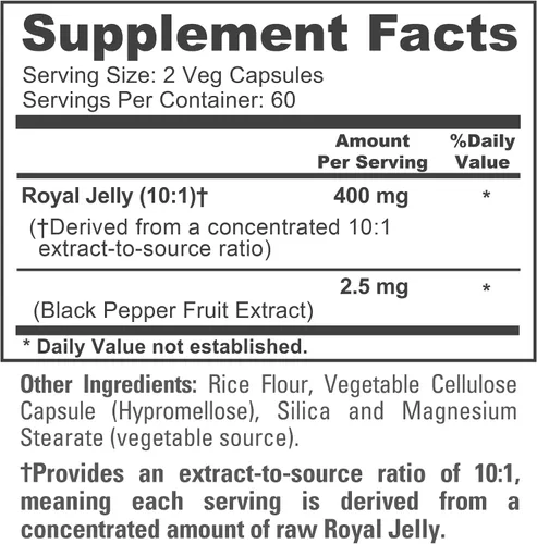 Vista 4 de Royal Jelly, sin OMG, sin lácteos, 400 mg, 120 cápsulas vegetales - 60