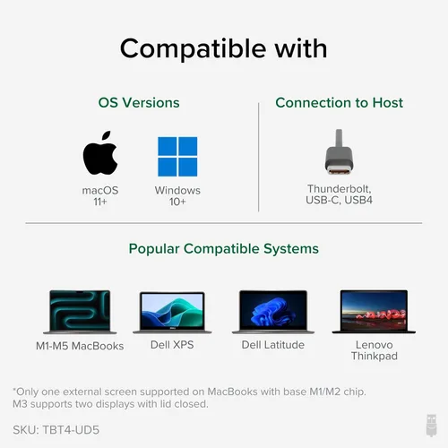 Vista 5 de Plugable Base de Conexión Thunderbolt 4 con Carga de 100W, Certificado Thunderbolt, Estación de Acoplamiento para Laptop con Monitor Dual Único 8K
