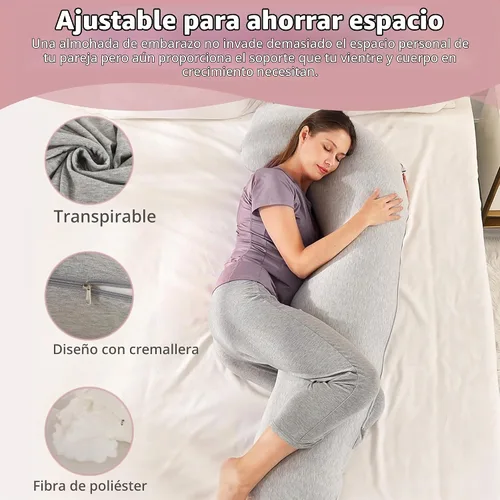 Vista 4 de Zomee Almohada de embarazo cómoda – Almohada de maternidad en forma de J para dormir de lado y lactancia, apoyo acogedor para cuello, cabeza