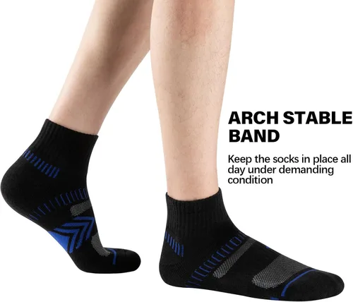 Vista 5 de COOPLUS Calcetines tobilleros acolchados para hombre, calcetines de algodón de rendimiento atlético
