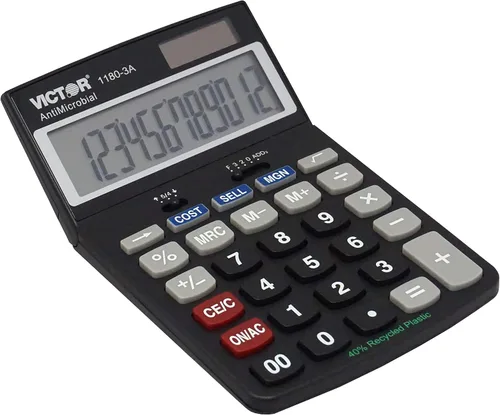 Vista 8 de Victor 1180-3A Calculadora de función estándar de 12 dígitos, batería y pantalla LCD de ángulo ajustable híbrida solar, ideal para escritorios