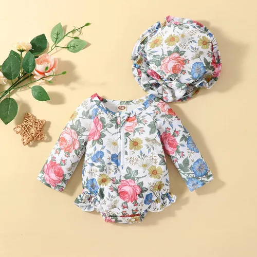 Vista 90 de Traje de baño de una pieza con cremallera de manga larga para bebé niña con gorro