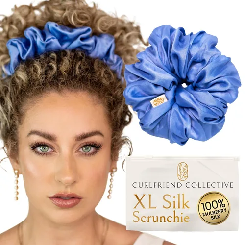 Vista 17 de Coleteros de seda para mujeres con moño – Coleteros de seda de morera extragrandes – Coleteros sin daños extra grandes para cabello rizado, grueso