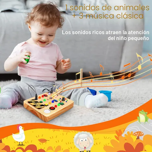 Vista 4 de TINTECUSA Tablero Ocupado con Luz LED, Juguetes Sensoriales de Madera para Niños Pequeños, Juguete Musical Montessori para Avión, Actividades