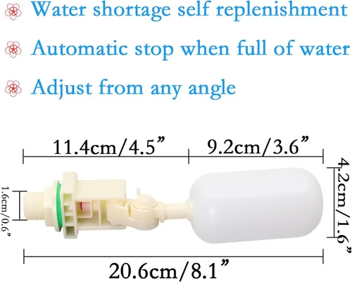 Vista 2 de Válvula de flotador de 1/2 pulgada, válvula automática de control de nivel de agua con brazo ajustable, PVC resistente a la corrosión para canal