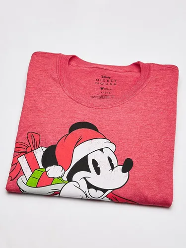 Vista 2 de STAR WARS Camiseta gráfica roja de Mickey Mouse Santa de Navidad para hombre