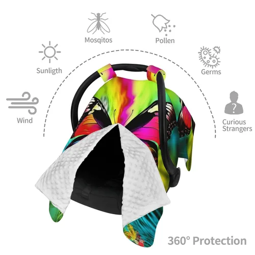 Vista 8 de Baby Car Seat Canopy Cover for Mom, Soft Breathable Nursing Breastfeeding Covers Multi Use Stroller Sun Shade Newborn Shower Gift，Colorful Butterfly