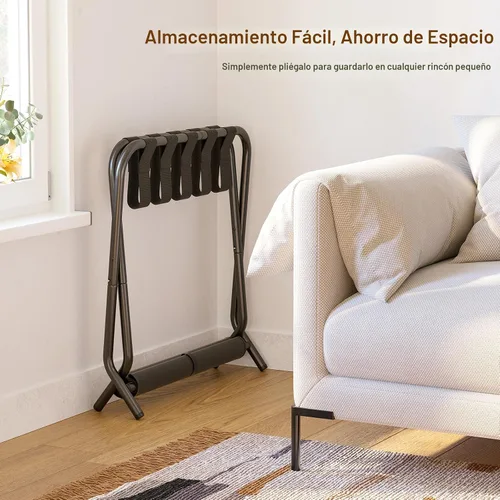 Vista 4 de AMHANCIBLE Portaequipajes, juego de 2, soportes plegables para maleta para habitación de invitados, soporte de equipaje de metal con estante