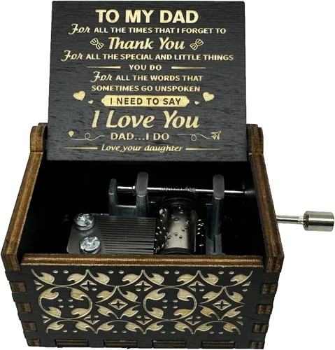 Vista 3 de Caja de música You are My Sunshine from Daughter to Dad, manivela clásica grabada, cajas musicales grabadas, regalos de recuerdo para papá de hija