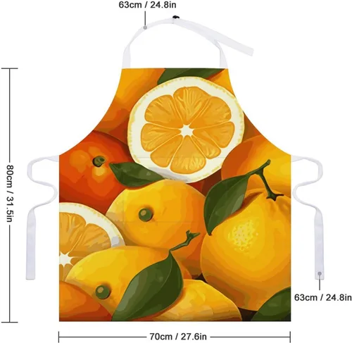 Vista 2 de MUSM Oranges And Lemons Apron，Classic Vintage Funny with Pockets Aprons,Adjustable Bib Waterdrop Resistant for Kitchen Cooking Restaurant BBQ