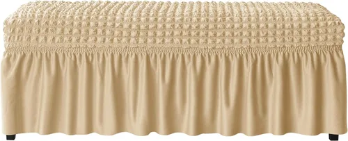 Vista 8 de XMNTG Fundas de banco elásticas para comedor, funda de banco de sirsaca con falda, estilo campestre, extraíble, lavable, tapizada, funda protectora