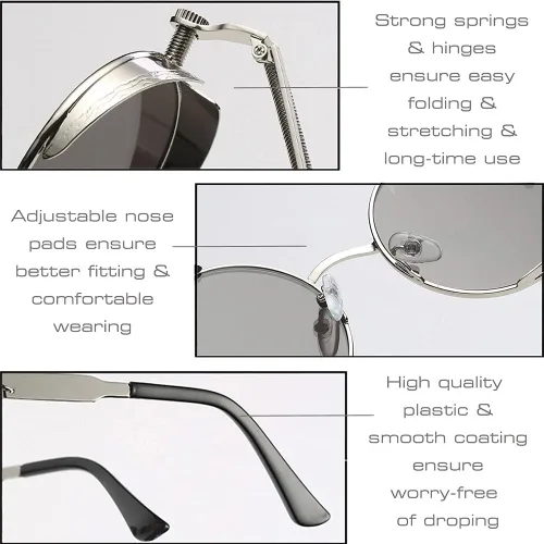 Vista 6 de 2 Pares, De Los Hombres De Las Mujeres Gafas De Sol Lindo Steampunk Redonda UV400 Gafas De Mujeres Y Hombres, talla única
