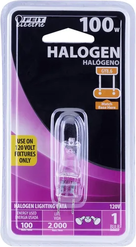 Vista 2 de Feit Electric Bombilla Halógena de 100 Vatios, Regulable, Base GY8.6, 1600 Lúmenes, Blanco Cálido 3000K, Ideal para Iluminación de Acento